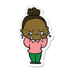 sticker of a cartoon crying old lady