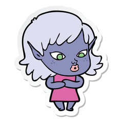 sticker of a pretty cartoon elf girl