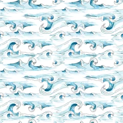 Wall murals Sea waves Watercolor seamless wave background