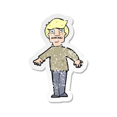 retro distressed sticker of a cartoon shocked man