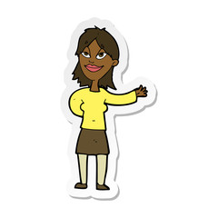 sticker of a cartoon woman gesturing to show something