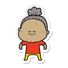 sticker of a cartoon happy old woman
