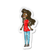 retro distressed sticker of a cartoon pretty girl