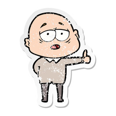 distressed sticker of a cartoon tired bald man