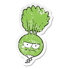 distressed sticker of a cartoon root vegetable