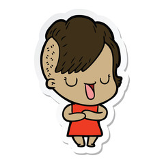sticker of a cute cartoon girl with hipster haircut