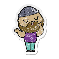 distressed sticker of a cartoon man with beard