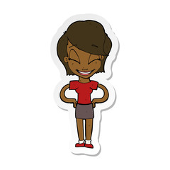 sticker of a cartoon woman with hands on hips