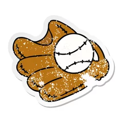  distressed sticker cartoon doodle of a baseball and glove © lineartestpilot