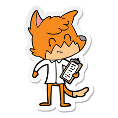 sticker of a cartoon happy fox salesman