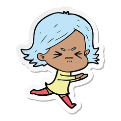 sticker of a cartoon angry girl