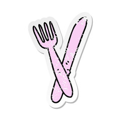 distressed sticker of a quirky hand drawn cartoon cutlery