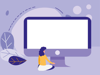 woman using desktop computer