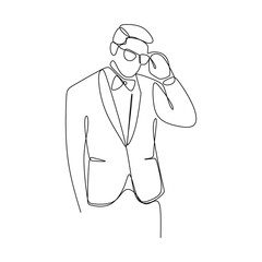 Handsome businessman look very cool and confident with continuous hand drawn line art design vector illustration minimalism concept