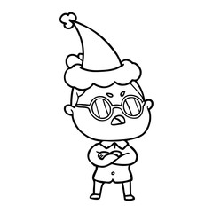 line drawing of a annoyed woman wearing santa hat