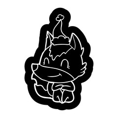 friendly cartoon icon of a wolf wearing santa hat