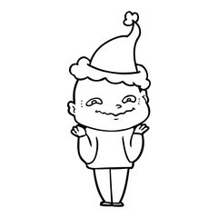line drawing of a creepy guy wearing santa hat