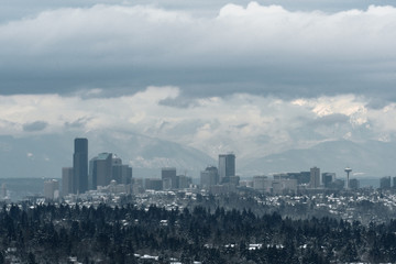 Long exposure of Seattle skyline after snowstorm in 2019