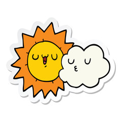 sticker of a cartoon sun and cloud