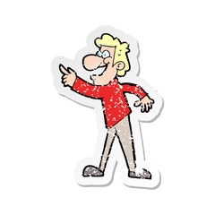 retro distressed sticker of a cartoon man pointing and laughing