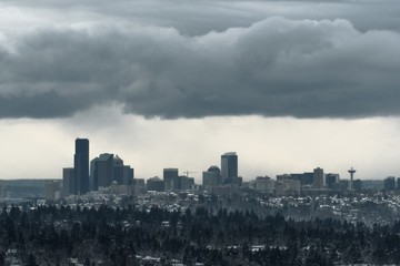 Long exposure of Seattle skyline after snowstorm in 2019