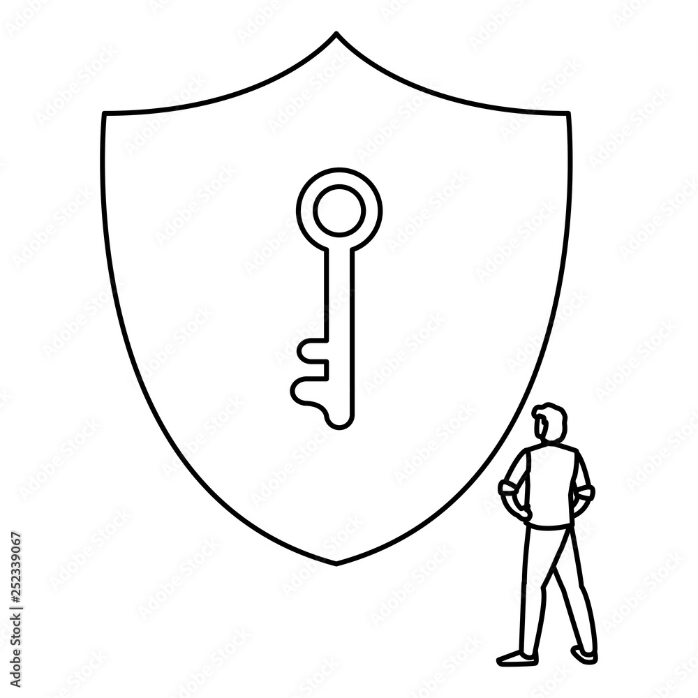 Aufkleber man using shield security with key