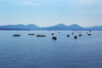 Asian boats on the West lake (Hangzhou, China)