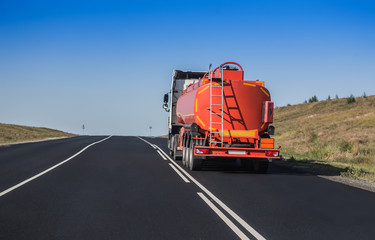 gas-tank truck goes on highway