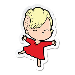 sticker of a cartoon squinting girl