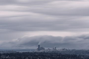 Long exposure of Seattle skyline after snowstorm in 2019