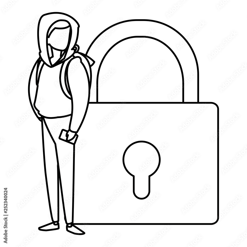 Poster man with safe secure padlock