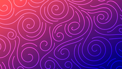 Colorful blurred background with thin line curls, swirls. Curly modern abstract gradient card. Business poster. Vector illustration.   