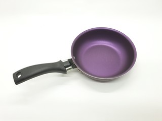 Frying pan or frypan or skillet a flat-bottomed pan used for frying, searing, and browning foods in white isolated background