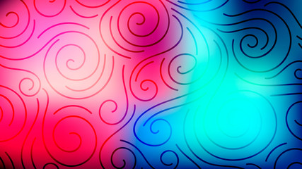 Fototapeta na wymiar Colorful blurred background with thin line curls, swirls. Curly modern abstract gradient card. Business poster. Vector illustration. 