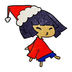 christmas textured cartoon of kawaii girl