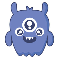 crazy monster with three eyes comic character