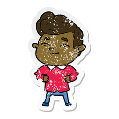 distressed sticker of a happy cartoon man