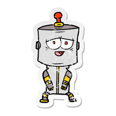 distressed sticker of a cartoon robot