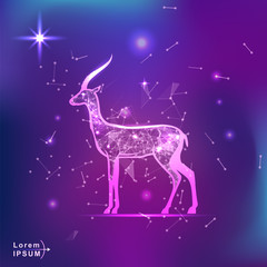 antelope. Polygonal wireframe antelope silhouette on gradient background. Space, futuristic, zodiac concept. Shine neon style vector illustration
