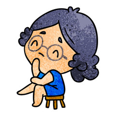 textured cartoon of a cute kawaii lady