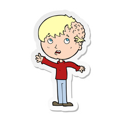 sticker of a cartoon boy with growth on head