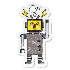 distressed sticker of a cute cartoon broken robot