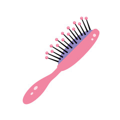 Pink hair brush or comb flat icon isolated