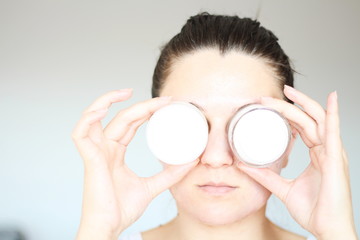 Acne on the face of young women. Improper therapy has led to a severe form of chronic inflammation...