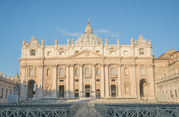 Fototapeta na wymiar Front view of St. Peters basilica from St. Peter, Vatican, Rome italy