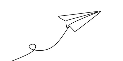Continuous line drawing of paper plane vector illustration