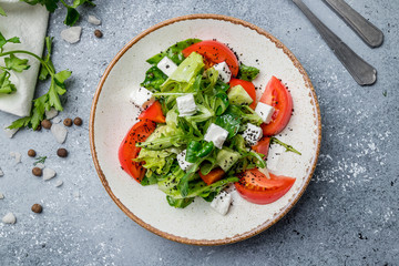 salad with tomatoes, cucumbers and farmer's cheese