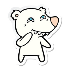 sticker of a cartoon polar bear showing teeth