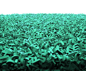 Fototapeta premium Big data concept, huge amount of green letters and numbers for background, isolated on white, 3D illustration.