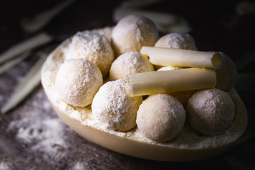 white chocolate easter egg, creamy and tasty filling. Homemade Easter egg.